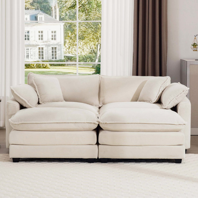 Canapé Helmich, Velours côtelé beige