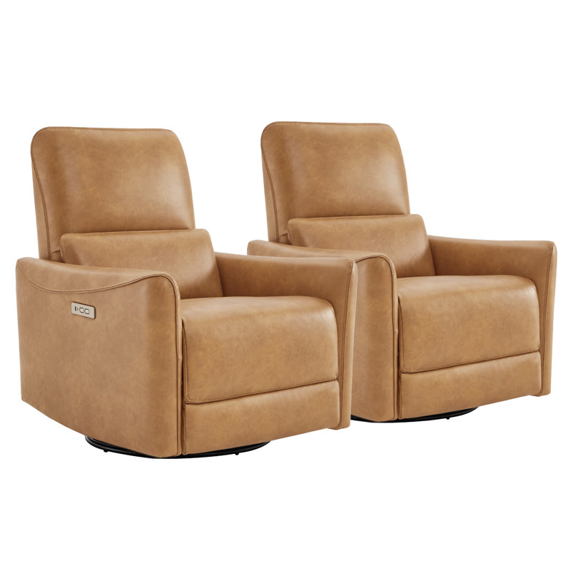 Fauteuil inclinable électrique pivotant en cuir Mikkel, Similicuir brun cognac