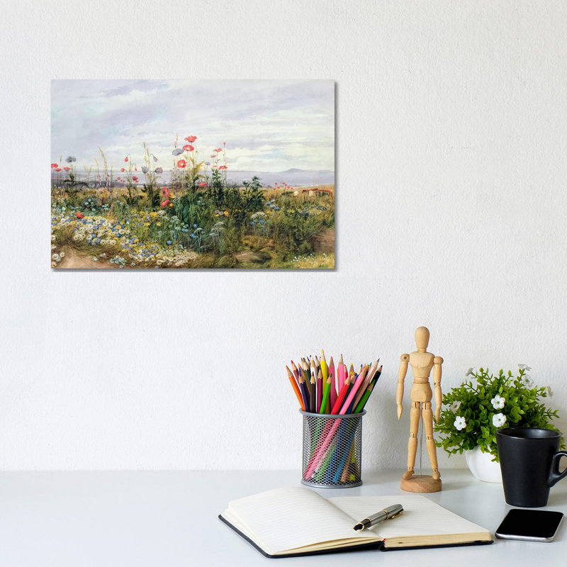Wildflowers With A View Of Dublin Dunleary by Andrew Nicholl - Wrapped Canvas Print, 20.32 cm H x 30.48 cm W