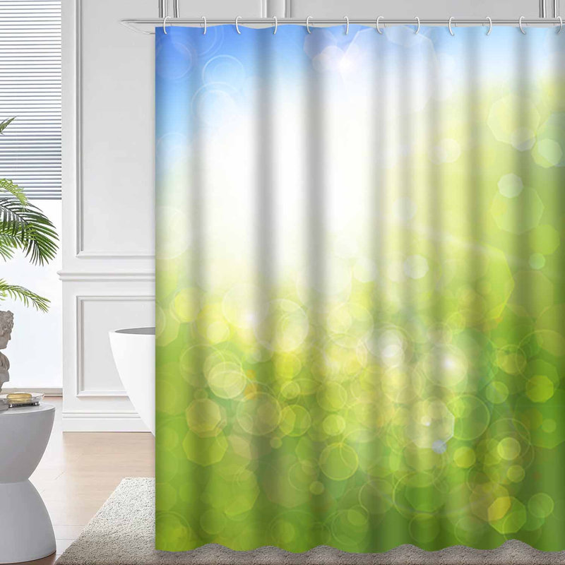 Nature Green Blue Abstract Teal Shower Curtain with 12 Hooks, 72" L x 72" W