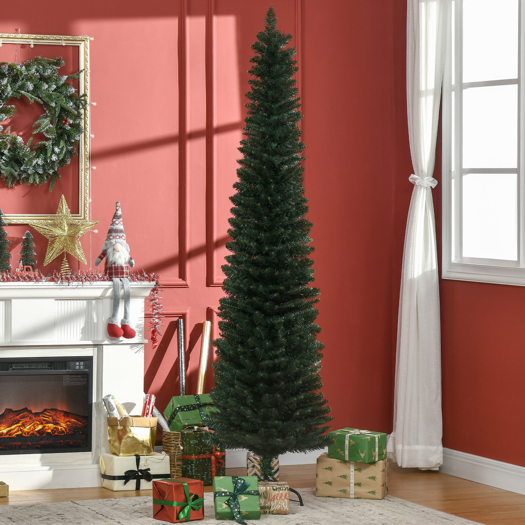 The Holiday Aisle® 82.7" H Slender Green Artificial Pine Christmas Tree ...