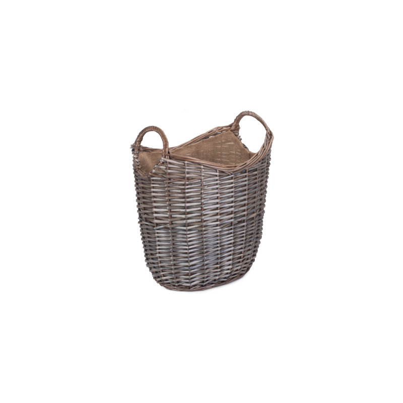Wicker Scoop Neck Hessian Lined Basket, 37cm H x 25cm W x 30cm D