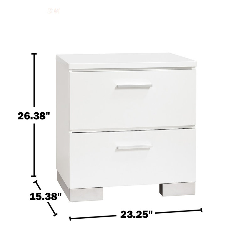 Table de chevet blanche moderne avec chargeur USB et pieds chromés, laque ultrabrillante et rangement spacieux