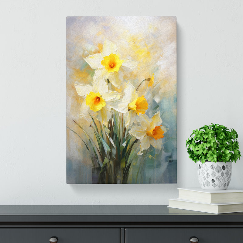 Daffodil Flower Impressionism No.3 - Wrapped Canvas Print, 60cm H x 40cm W x 3cm D
