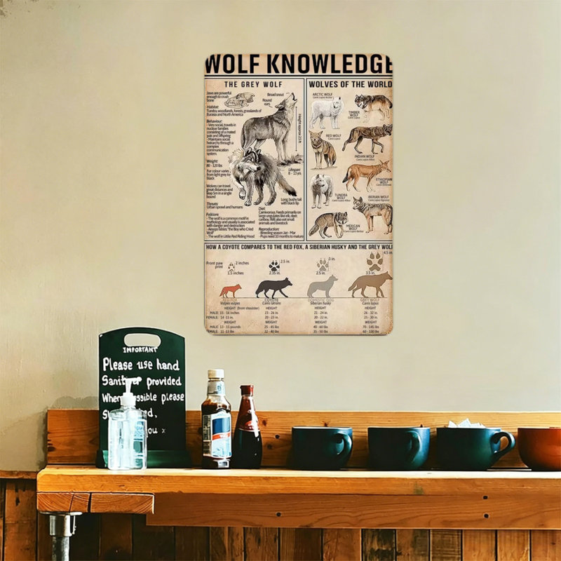 Impression sur affiche en fer-blanc de haute qualité, impression d'affiches de loup, durable, résistante à la décoloration, facile à accrocher, parfaite pour la maison, la cuisine ou le bar pour ajouter un charme rustique ou moderne.