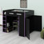 Lit mezzanine en bois avec bureau, armoire, nombreux rangements et éclairage RVB-1362569426