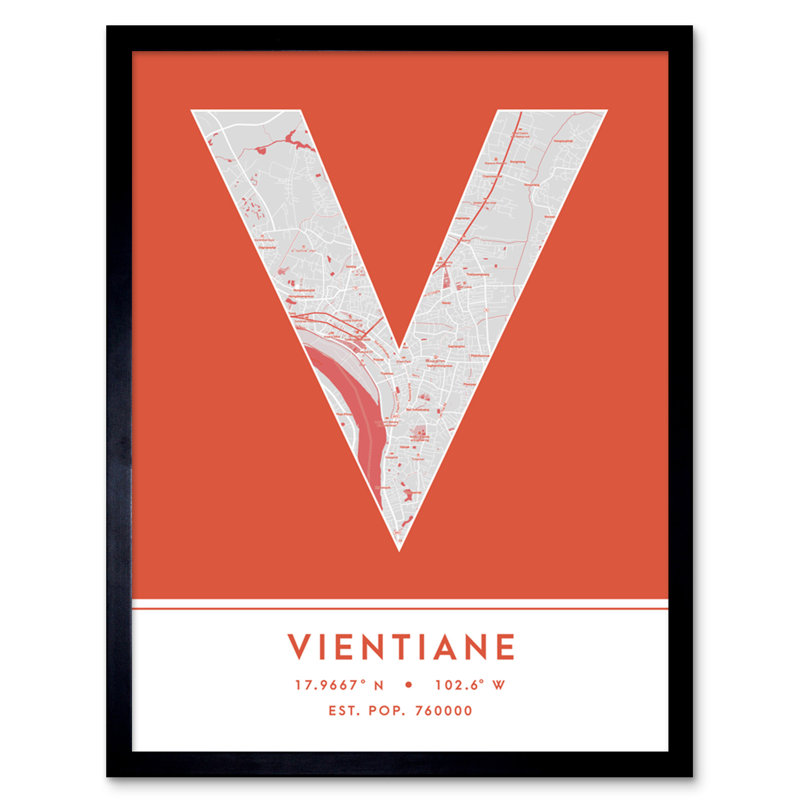 Vientiane City Map Vientiane Orange - Single Picture Frame Print