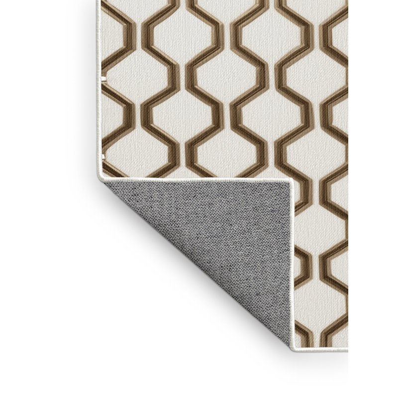 Tapis beige en treillis lavable à la machine, Rond 3 pi