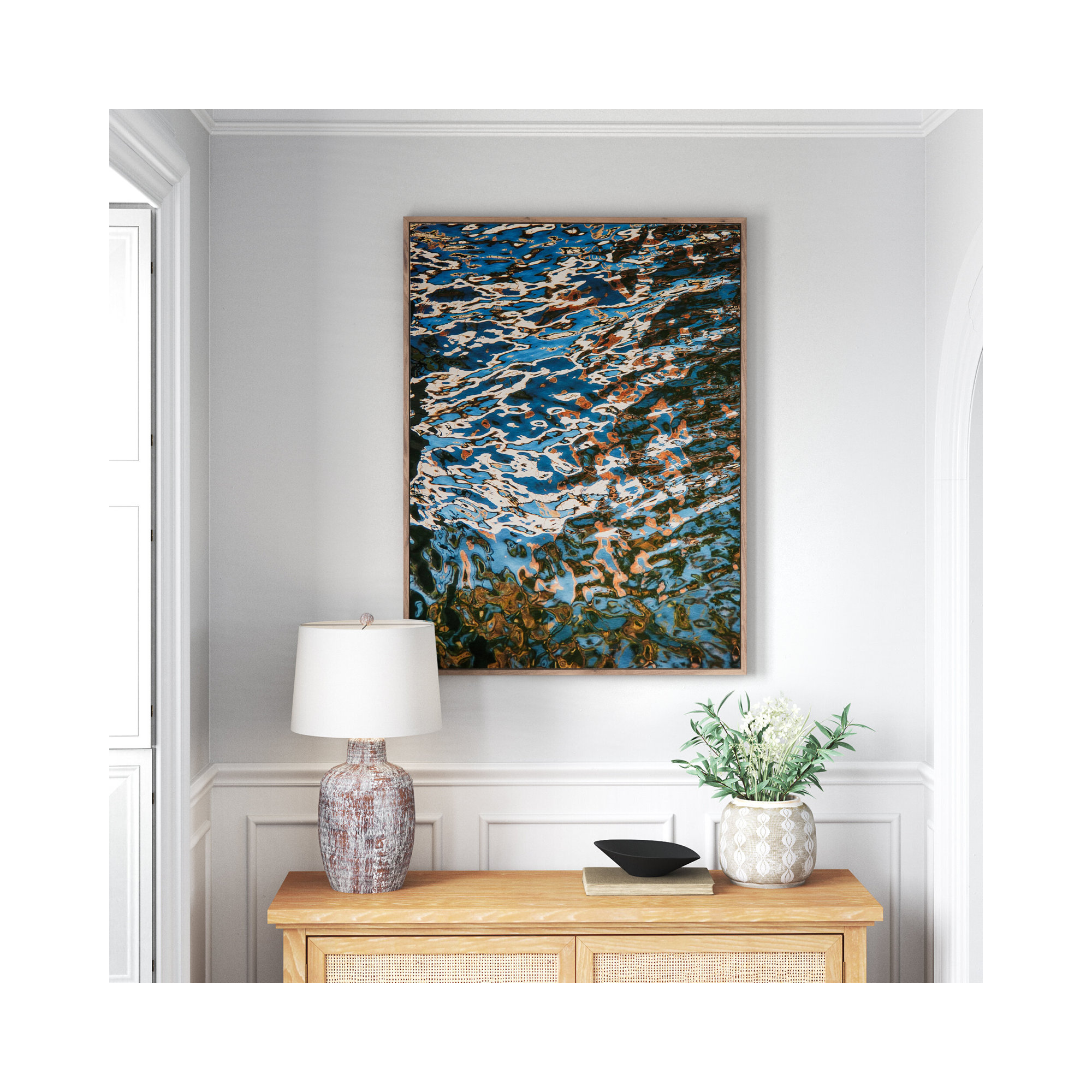 Reflecting Blue by Geoffrey Baris, 48" H x 36" W x 2" D, Dark Brown Framed