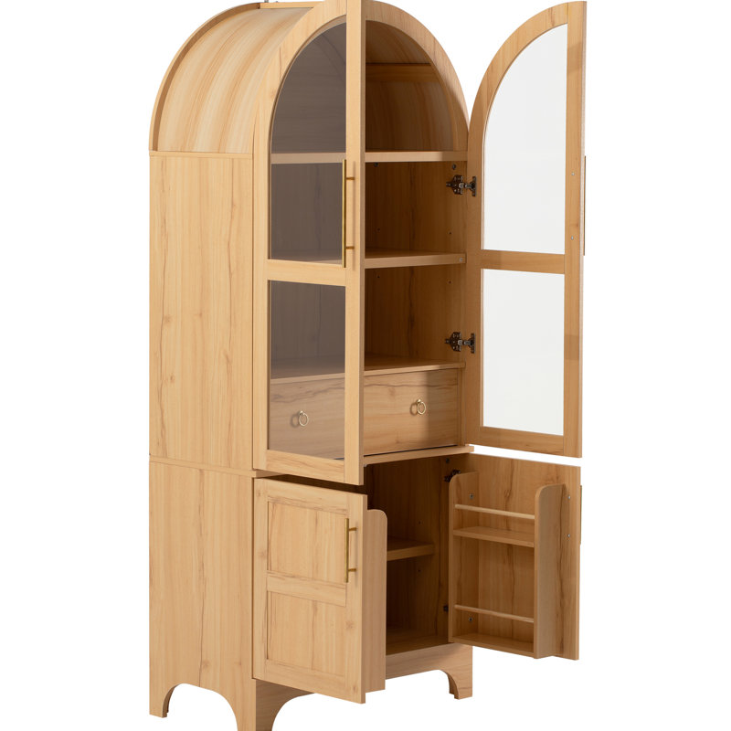 71 - Inch Arched Pantry For Kitchen, With 4 Door Internal Storage, Adjustable Shelves, Hidden Drawer And Soft Closing Function, Black 71" Tall Storage Kitchen Dining, Featuring Doors, 2 Metal