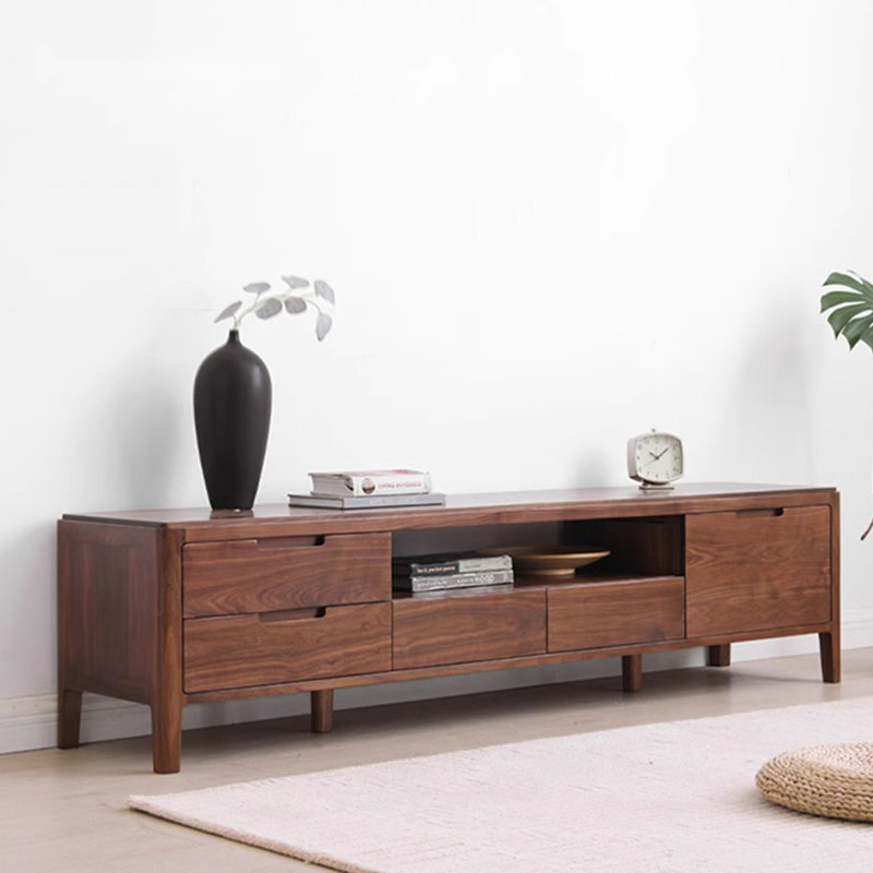 Meuble télé en bois de noyer avec tablette ouverte, H 17,71 po x L 86,61 po x l 15,75 po