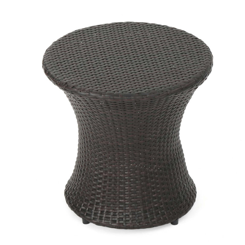 Table de bout en rotin de 19 pouces en PE de style sablier et durable pour l'intérieur et l'extérieur, Brown Multi