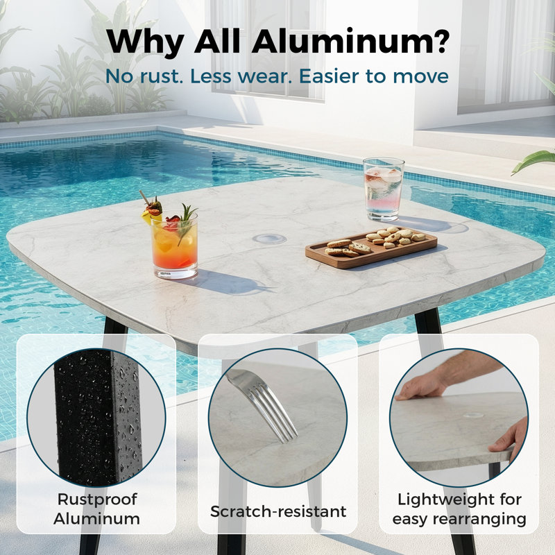 Outdoor Aluminum Patio Table with Umbrella Hole, Durable Bar Height Bistro Table for Indoor Outdoor