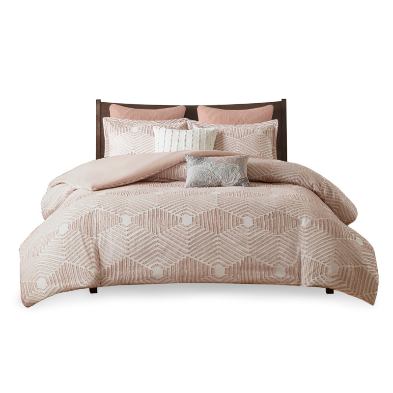 Ensemble d'édredon en jacquard de coton rosé, Très grand édredon