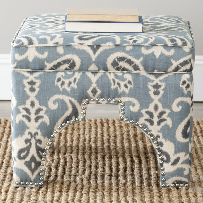 Repose-pieds carré en similicuir de 21,3 po de largeur, Blue/Grey/Off White