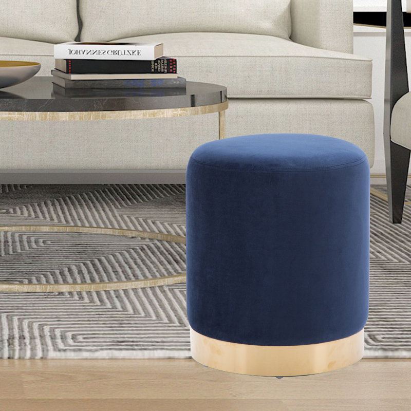 14'' Wide Cozy Velvet Round Ottoman, Blue