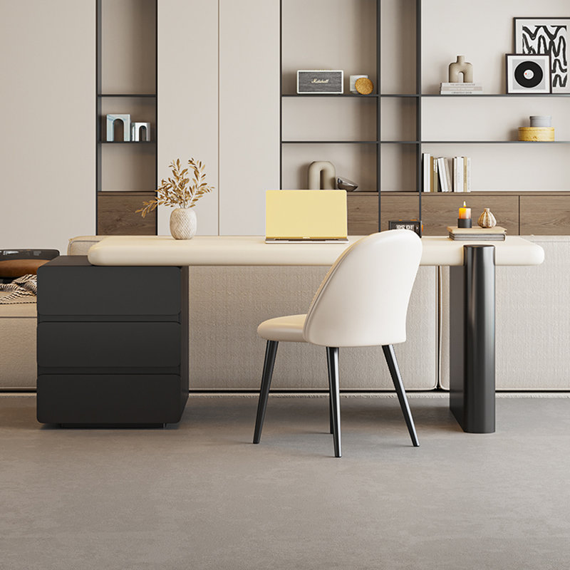 Bureau blanc et noir en bois manufacturé rectangulaire + fer avec 3 tiroirs, H 29,53 po x l 70,87 po x P 23,62 po