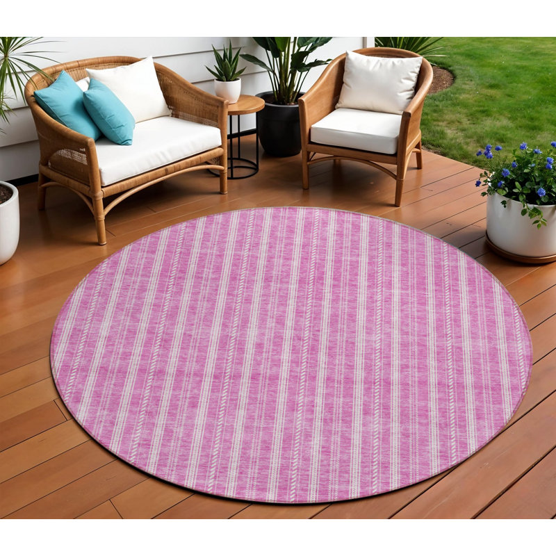 Tapis rond lavable à rayures 8 po