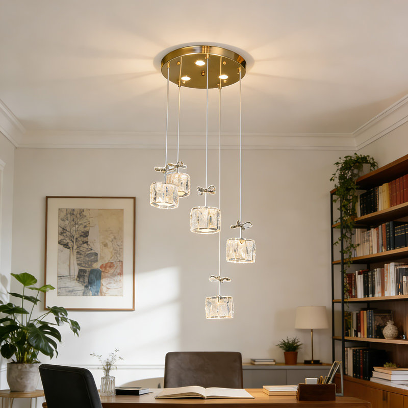 Lustre en cristal doré à 5 lumières pour couloir, hauteur réglable, plafonnier de luxe moderne intégré à 3 couleurs pour couloir d'entrée