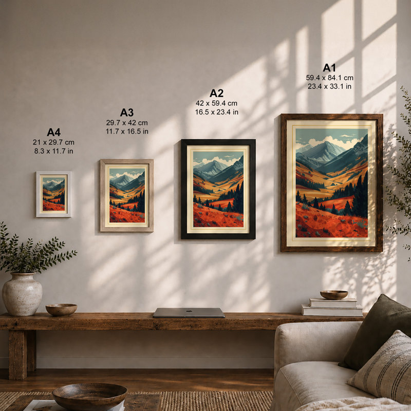 Mountains At Sunrise Scandinavian - Print, Unframed, A4 - 29.7 x 21.0 cm