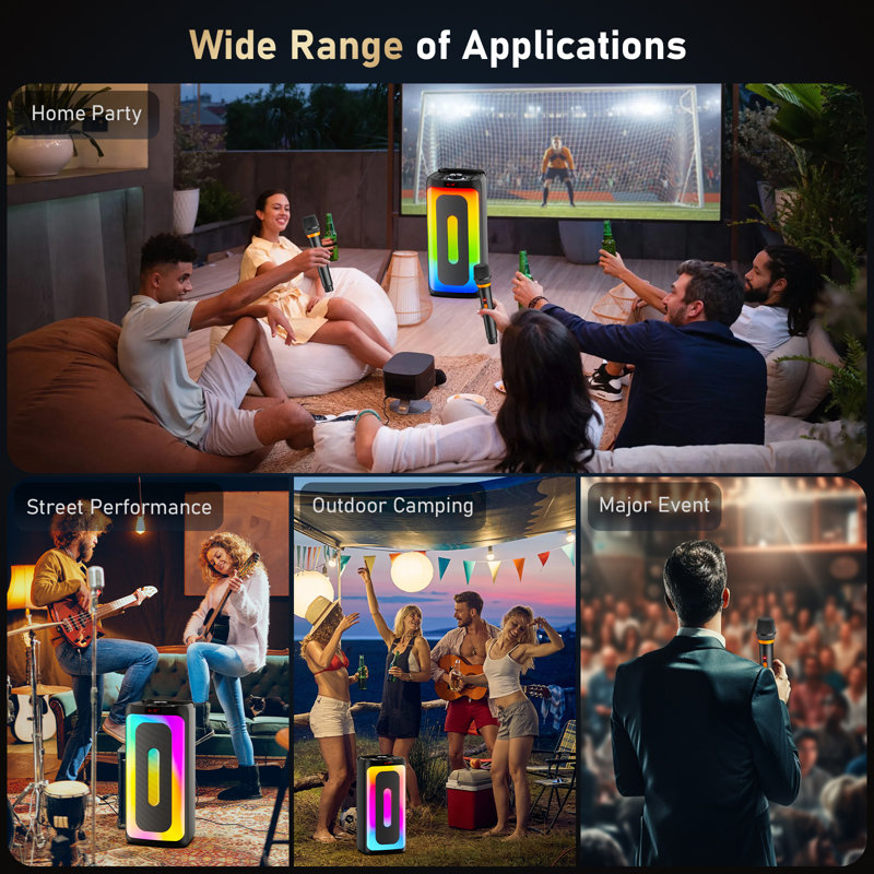 Machine de karaoké avec 2 micros sans fil prenant en charge USB / Tf Card / Aux In Portable Bluetooth 5,3 Karaoke Haut-parleur pour adultes Système de sonorisation