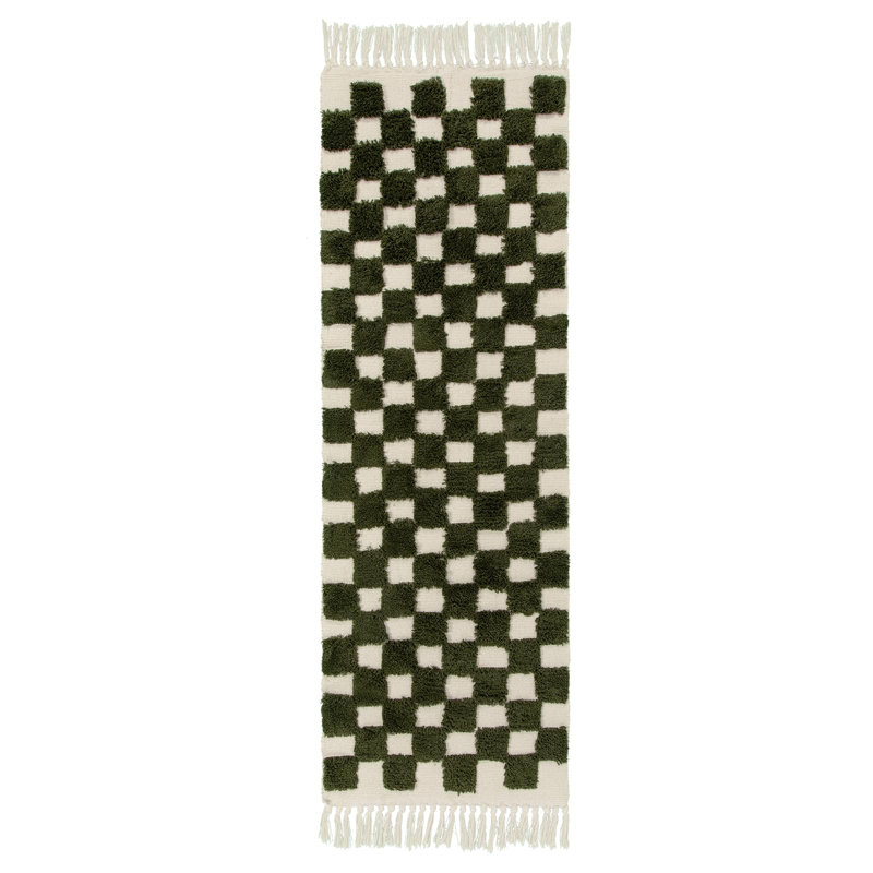 Keyniah Rectangle Checkered  Machine Washable Cotton Area Rug, Runner 2' x 6'