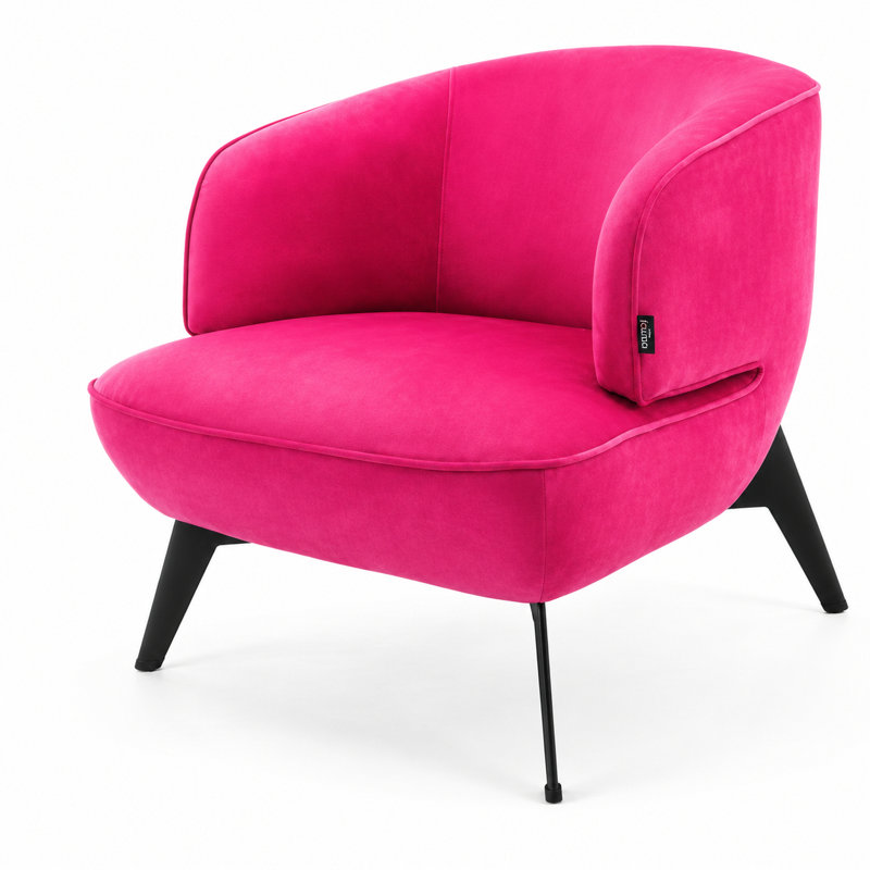 Méridienne moderne en velours - Fauteuil demi-tonneau rembourré avec dossier incurvé, coussin moelleux et pieds en métal