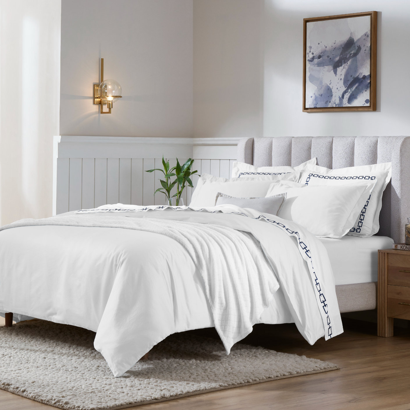 Egyptian Cotton Duvet Cover Set, White, Full/Queen Duvet Cover + 2 Pillow Sham