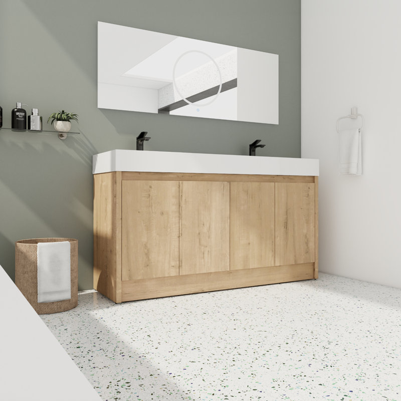 Meuble-lavabo double 59,57 po avec plateau en résine Mirrun