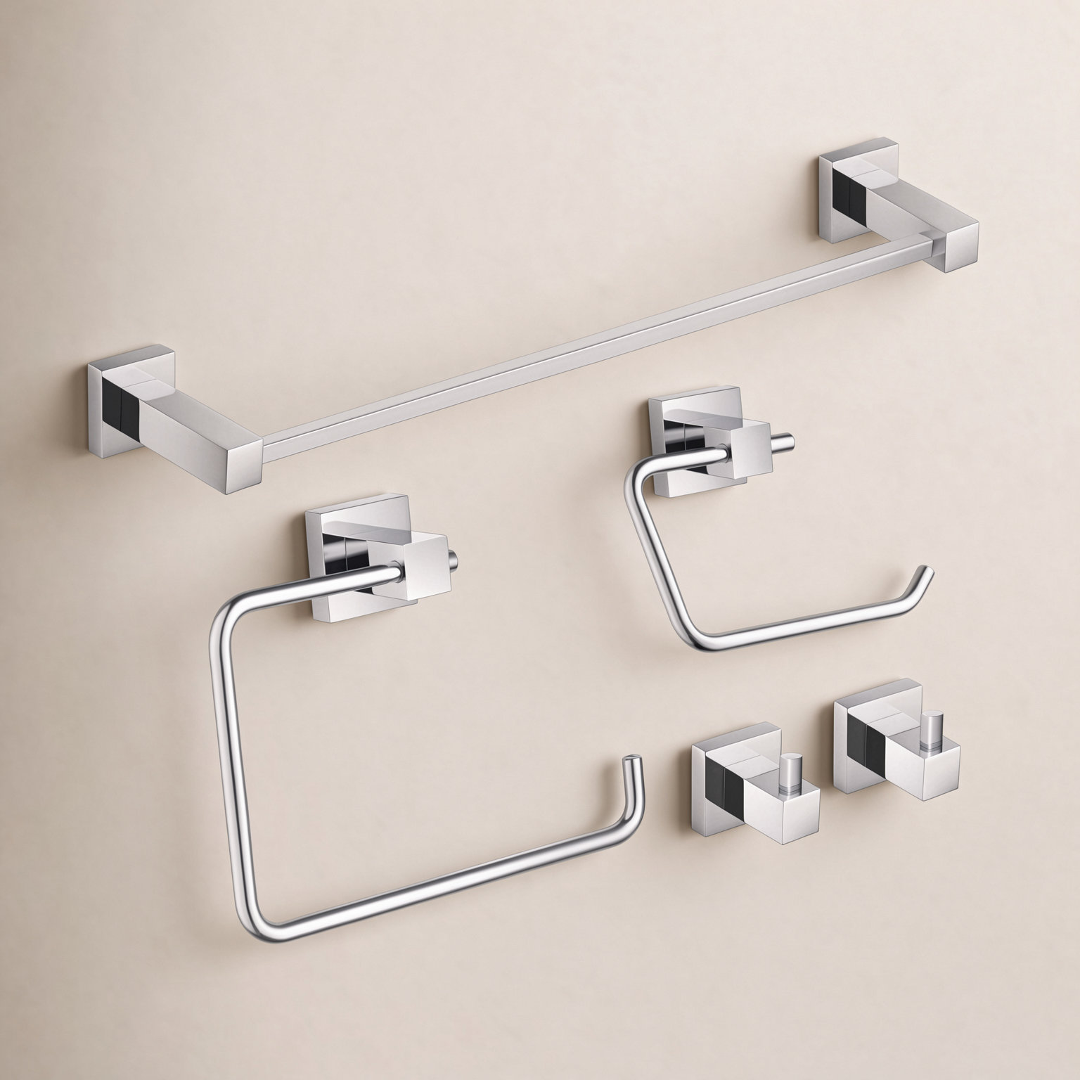 Cube 5-Piece Bathroom Hardware Set, Chrome