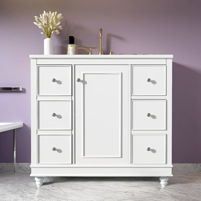Meuble-lavabo moderne 36 po avec lavabo en céramique - Conception peu encombrante - Tiroirs à fermeture en douceur - Tablette en U réglable - Assemblage facile?