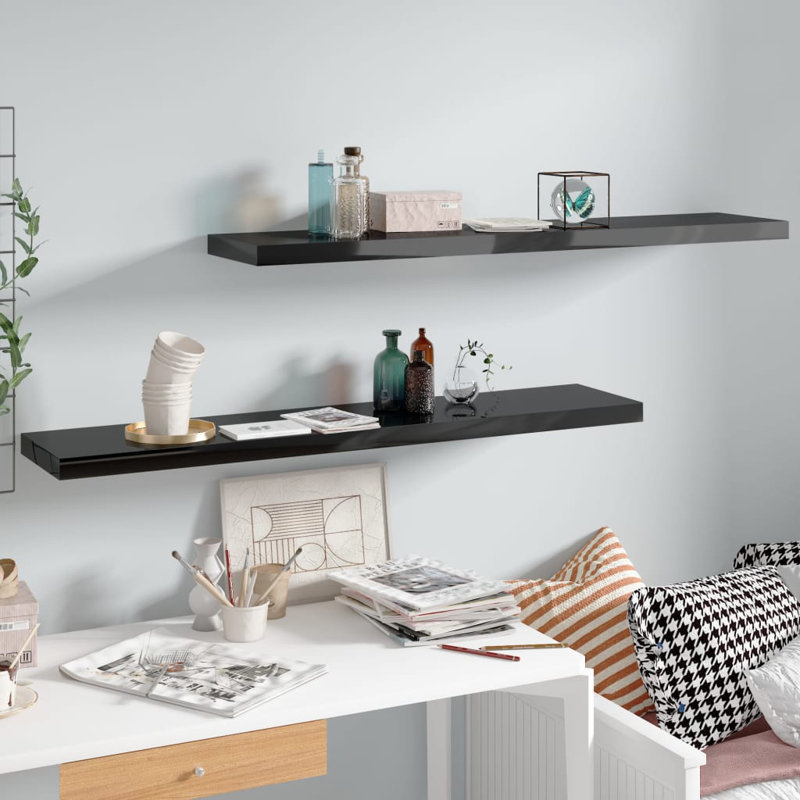 Arson 2 Piece Floating Shelf, 3.8cm H x 23.5cm W x 120cm D, High Gloss Black