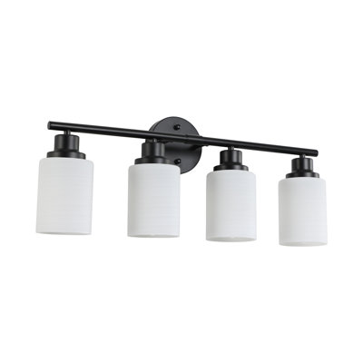 Applique murale moderne 24 po à 4 lumières pour meuble-lavabo 24 po avec abat-jour en verre blanc givré pour salle d'eau et chambre à coucher