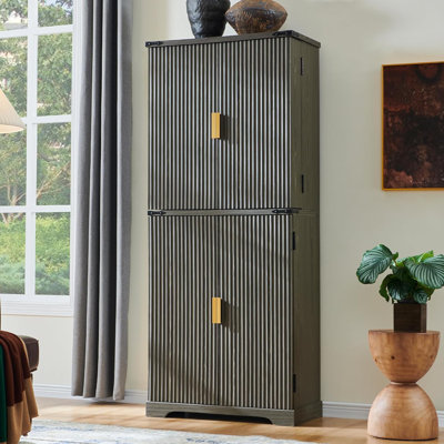 Fluted Pantry Cabinet, 72" Tall Modern Storage Cabinet With 4 Doors, Organizer, Drawer And Adjustable Shelves, Wood Cupboard For Kitchen, Dining Room,