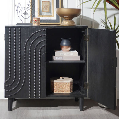 Modern Black Wood Storage Cabinet With Decorative Door, 30In Accent Sideboard For Living Room, Bedroom, Or Entryway