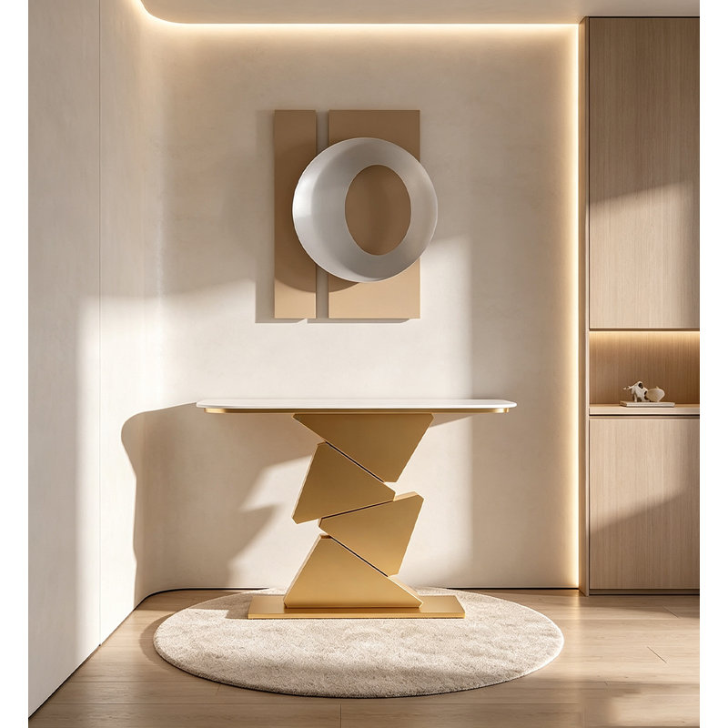 Table d'appoint contemporaine contemporaine, H 33,46 po x l 39,37 po x P 11,81 po, Blanc / doré, Doré