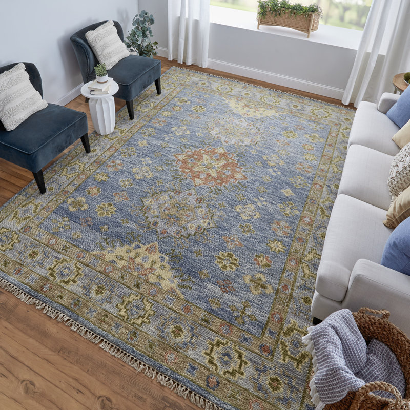 Nacy Wool Oriental Area Rug, Rectangle 3' x 5', Blue