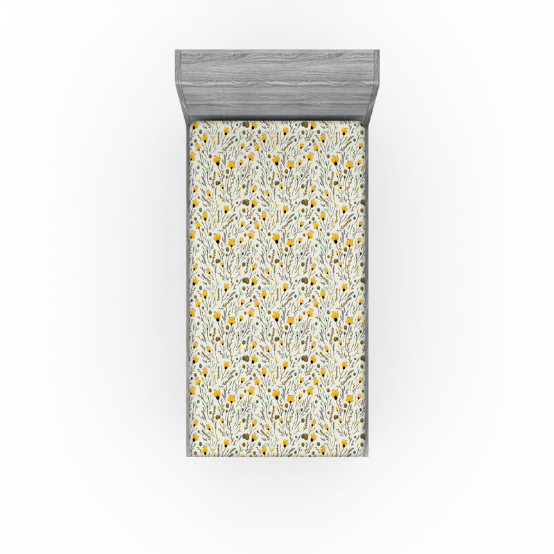 Ensemble de 2 draps-housses Ambesonne, Drap-housse de taille simple, Yellow Sea Green Black Floral