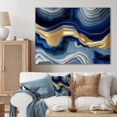 «Vibrant Blue and Gold Flow Art I» - Décoration murale moderne en métal