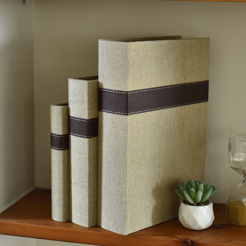 Ensemble de boîtes décoratives modernes en lin et en bois de 3 à 13 po, 10 po, 8 po