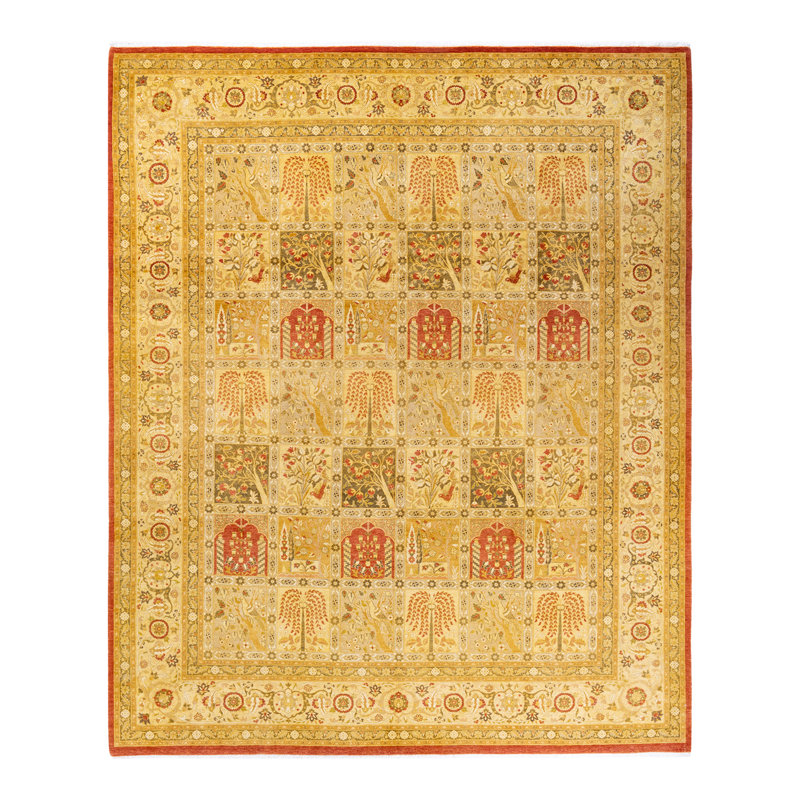 Tapis orange noué à la main de conception unique 8 pi 3 po x 10 pi 3 po Keenan