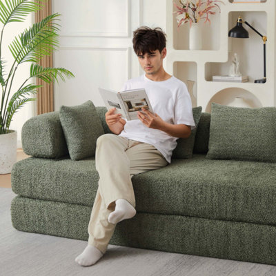 Canapé-lit convertible, canapé-lit pliant en chenille, design d'assise élégant avec deux coussins de dossier et deux coussins décoratifs, canapé à monter soi-même avec accoudoirs amovibles, idéal comme salon de plancher