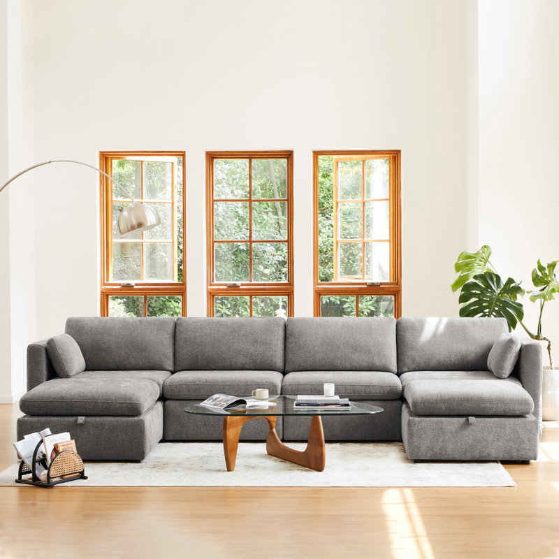 Canapé modulaire rembourré 146,5 po Winfree, Mélange de lin gris fossile