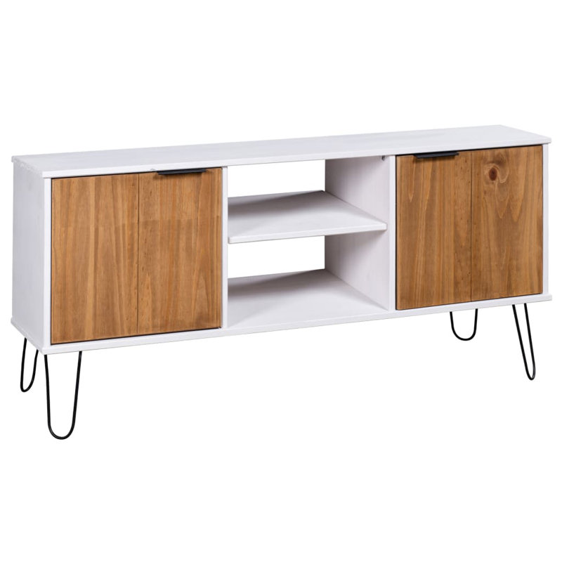 Meuble télé Meuble télé Buffet en bois de pin massif New York, Blanc/brun