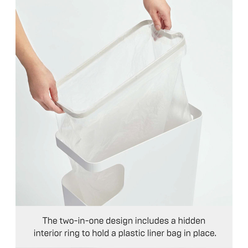 White Plastic Side Table with Built-in Trash Can