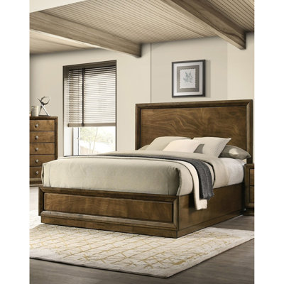 Lit double transitionnel, cadre de lit en bois d'hévéa massif noyer, placage, bois d'ingénierie, style de chambre à coucher avec tête de lit haute, cadre de lit charmant
