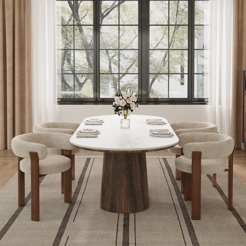 Table de salle à manger Adwin, Beige, Ensemble de cinq pièces : table, quatre chaises