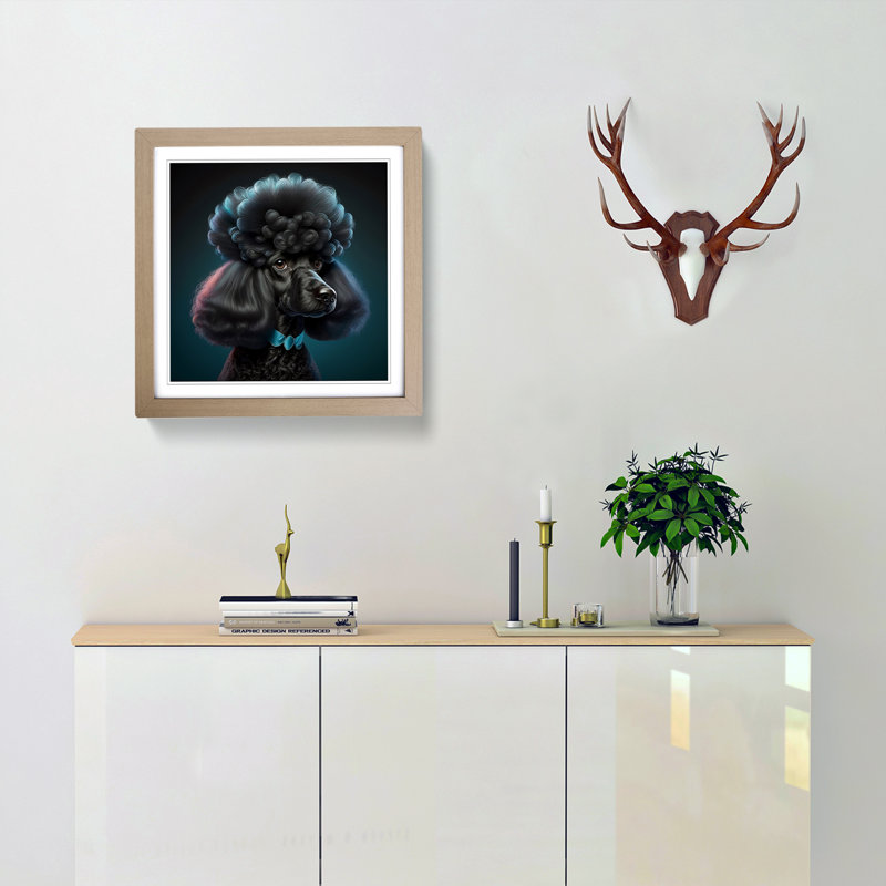 Poodle Dog Deco No.1 - Framed Print, Oak