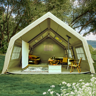 Tente de camping gonflable 15,7 x 11,8 pi pour 8 à 10 personnes, tente de glamping 4 saisons avec écran de cinéma et prise de poêle, tente d’air familiale étanche de 181 pieds carrés