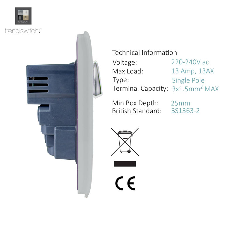 Trendi Switch 1 Gang USB 2100mA Plug Socket, Silver